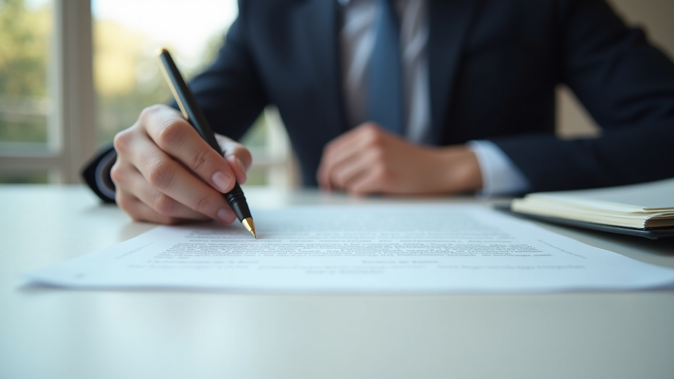 Close-up view of legal documents and pen on desk