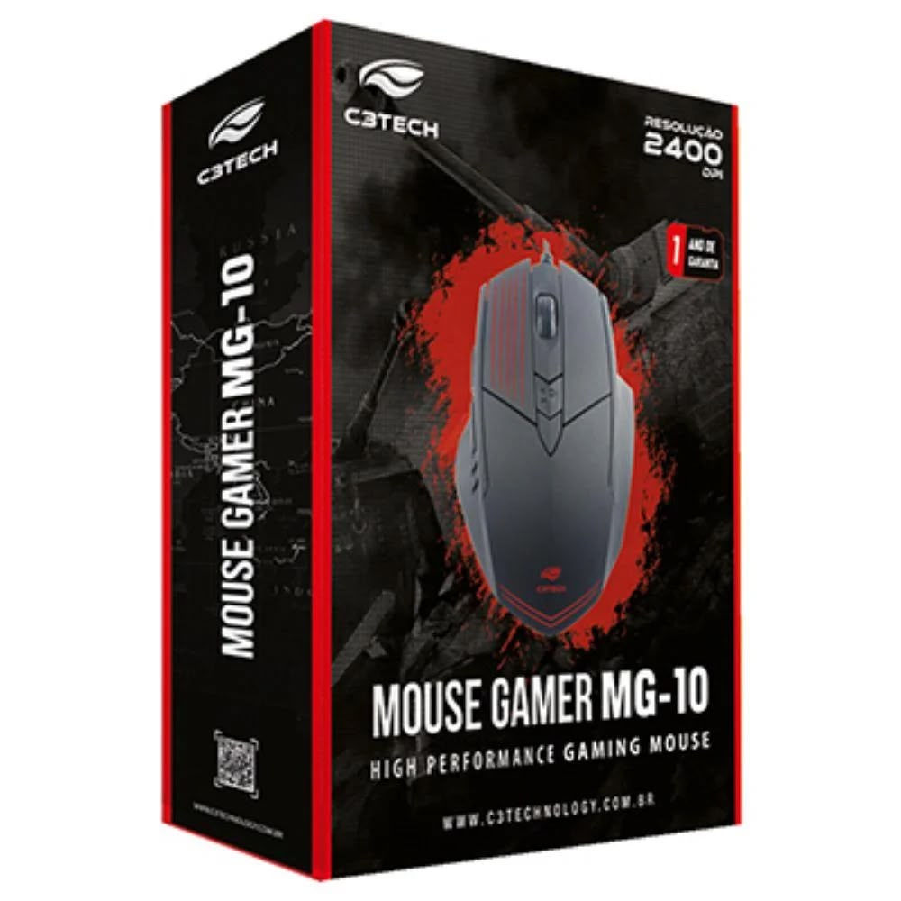 Mouse Gamer C3Tech Mg-10 Bk, Com Fio, RGB, 2400DPI