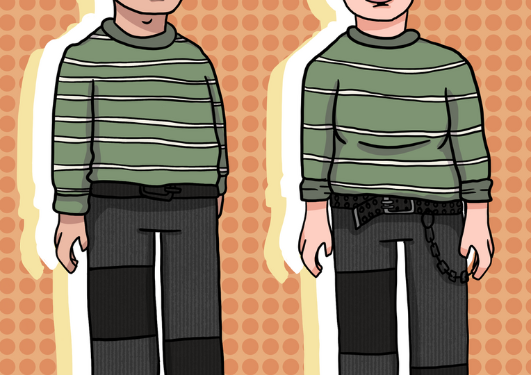 Fraser and Neya drawn in the same outfit.