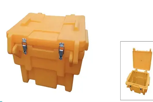 coffre de rangement jaune fermé vue de face