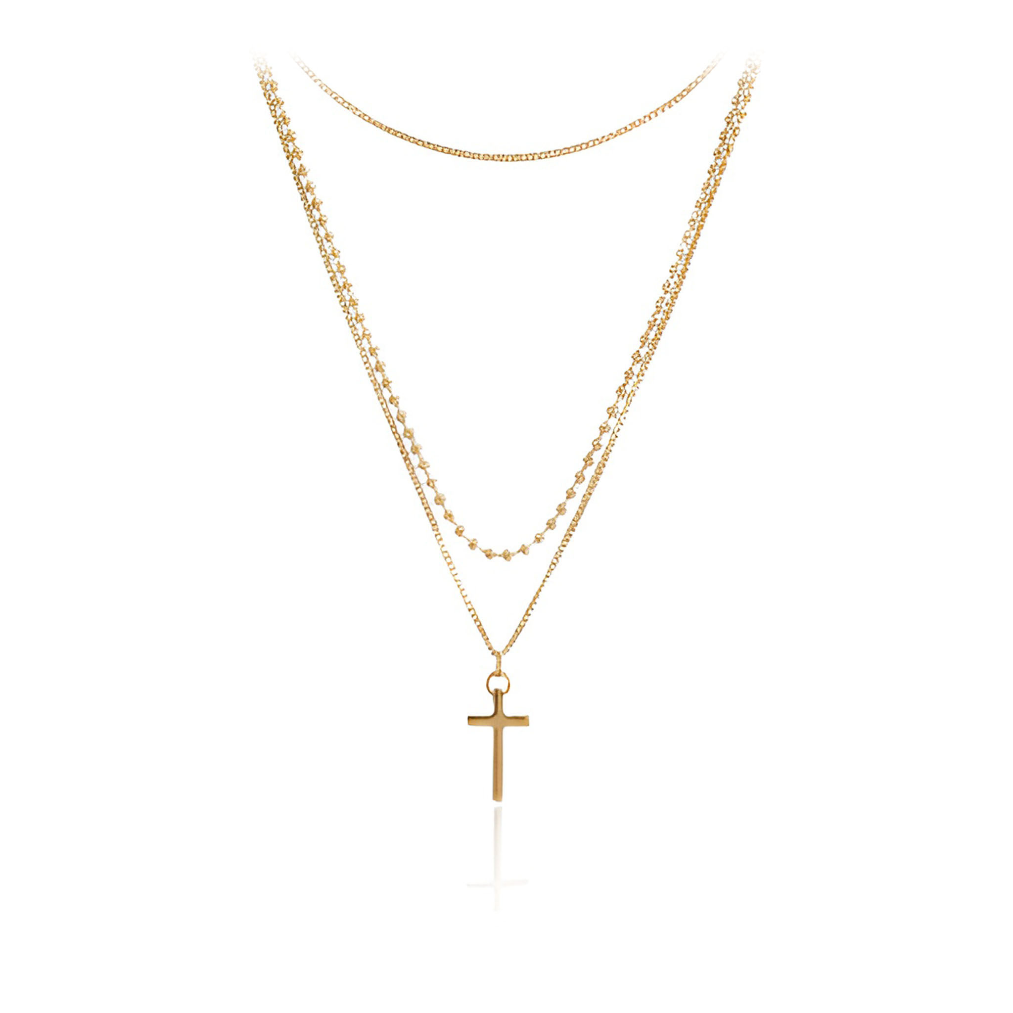 Rose Cross Layer Necklace