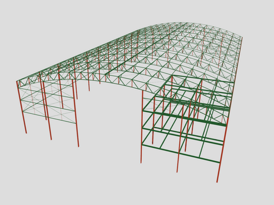 Galpão Metálico com Treliças em Arco no Cype 3D