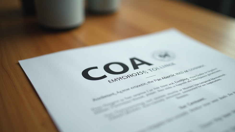 Close-up view of a cannabis COA document on a wooden table