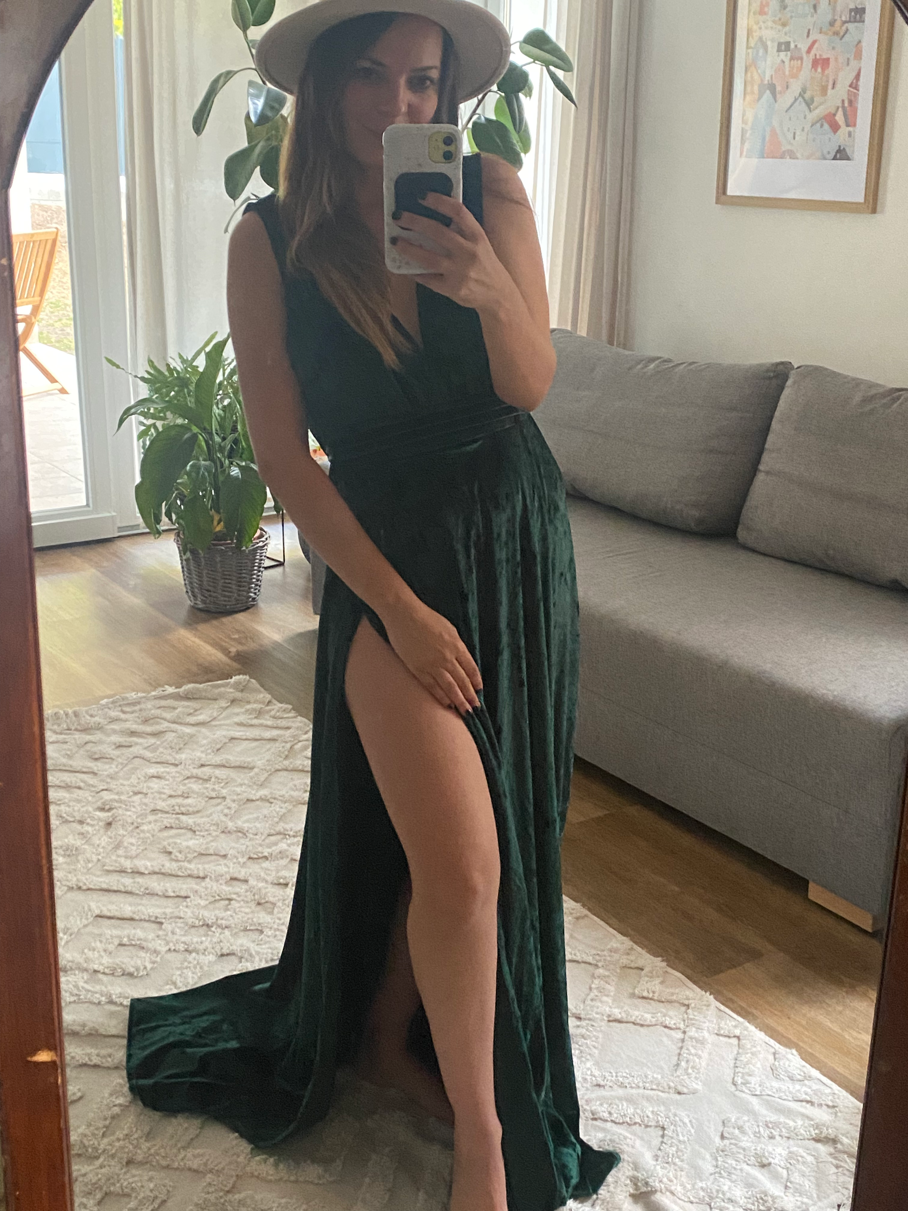 Emerald Grace-Velvet Gown with muslin bow design, maternity dress for photoshoot