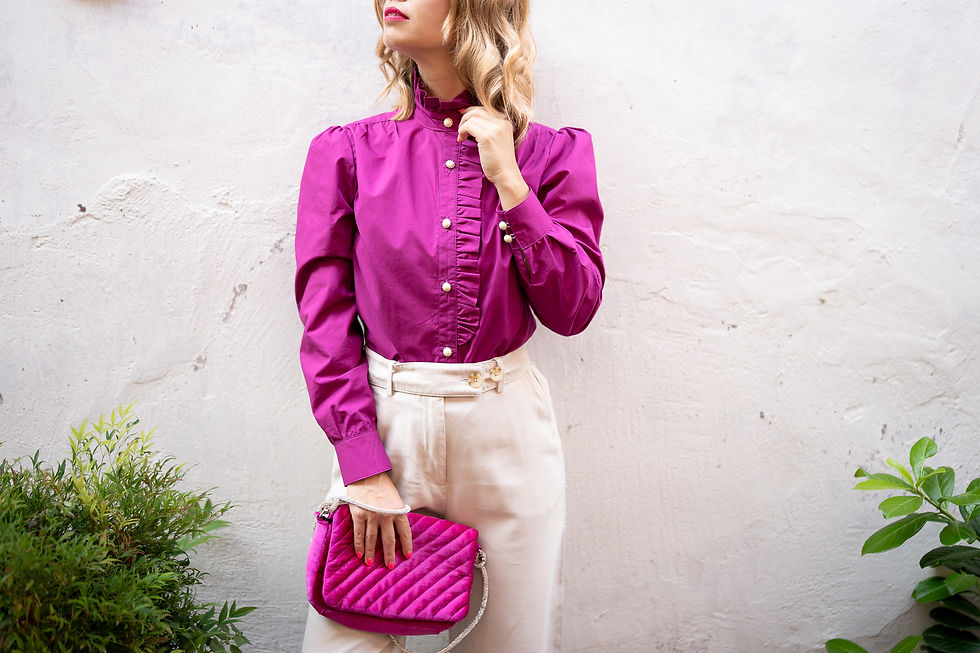 Thumbnail: Chanson Elegant Ruffled Blouse with Decorative Buttons