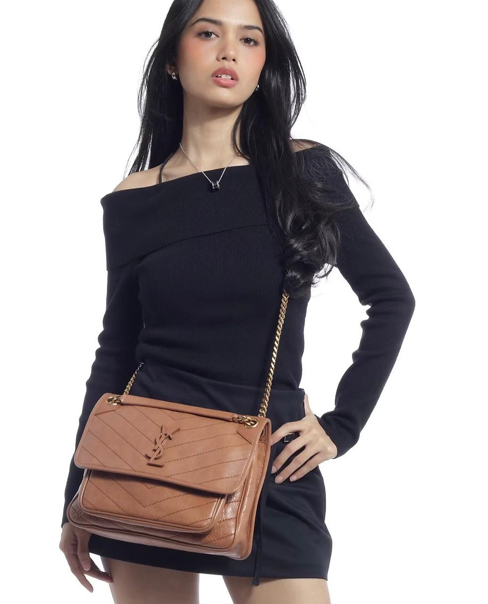 Thumbnail: YSL Niki Baby Medium Lambskin Leather Gold Chain