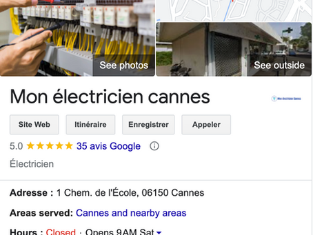 Mon électricien à Cannes sur Google