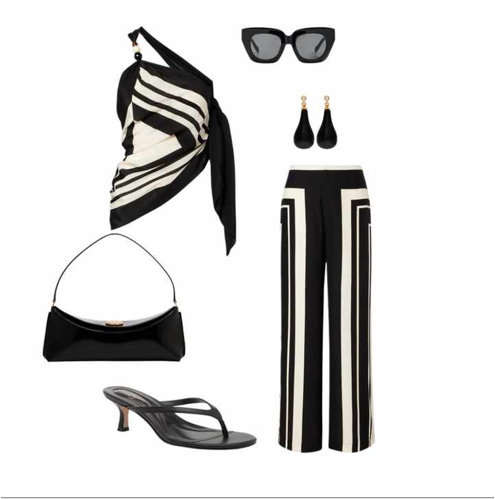 A take on summer black that also features a pattern, making it interesting and fun to wear. Pair this top with your favourite denim, or swap it out for a simple black or cream tank. As you transition into early autumn, layer with a black blazer or cardigan, and swap the sandals for ballet flats.