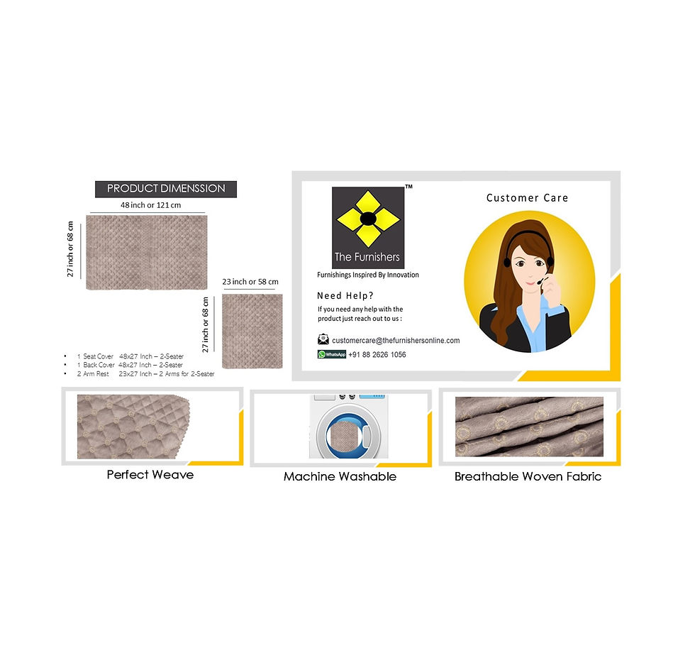 Thumbnail: The Furnishers Quilted with Light Embroidery AntiSlip 2 Seater+Arms Sofa Cover