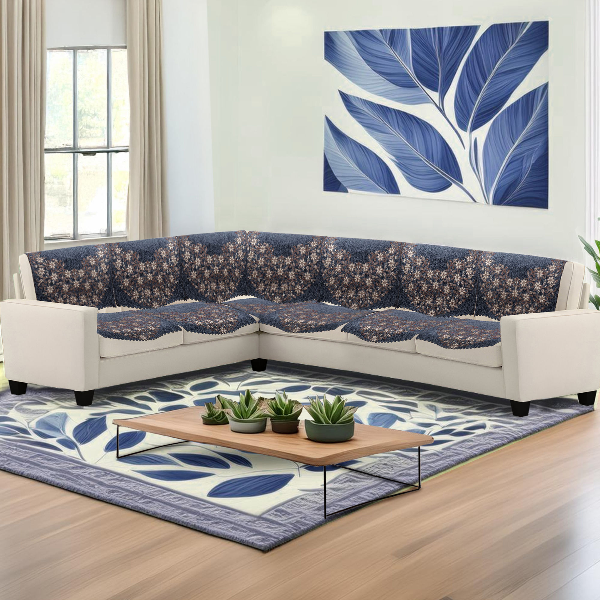 The Furnishers Premium Chenille Woven Anti-Slip 6 Seater L-Shape Sofa Cover