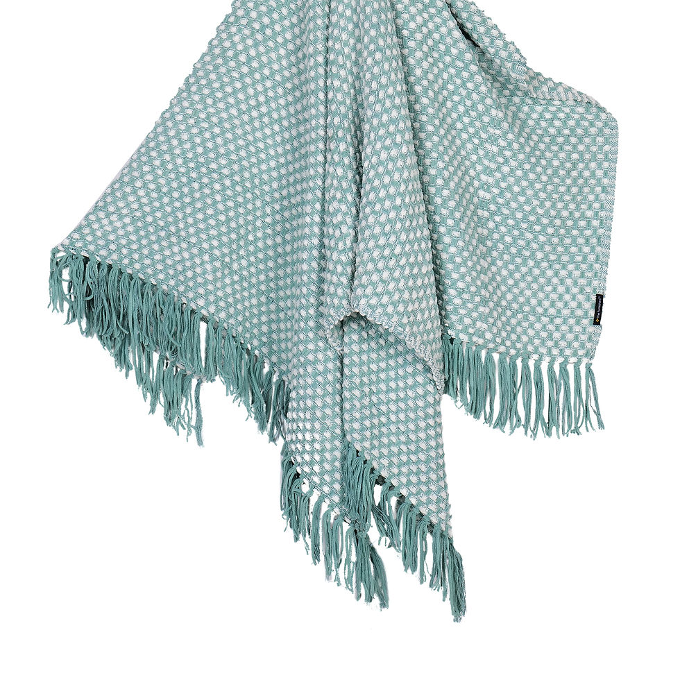 Thumbnail: The Furnishers Premium Acrylic Throw Blanket with Tassels - Green & White White