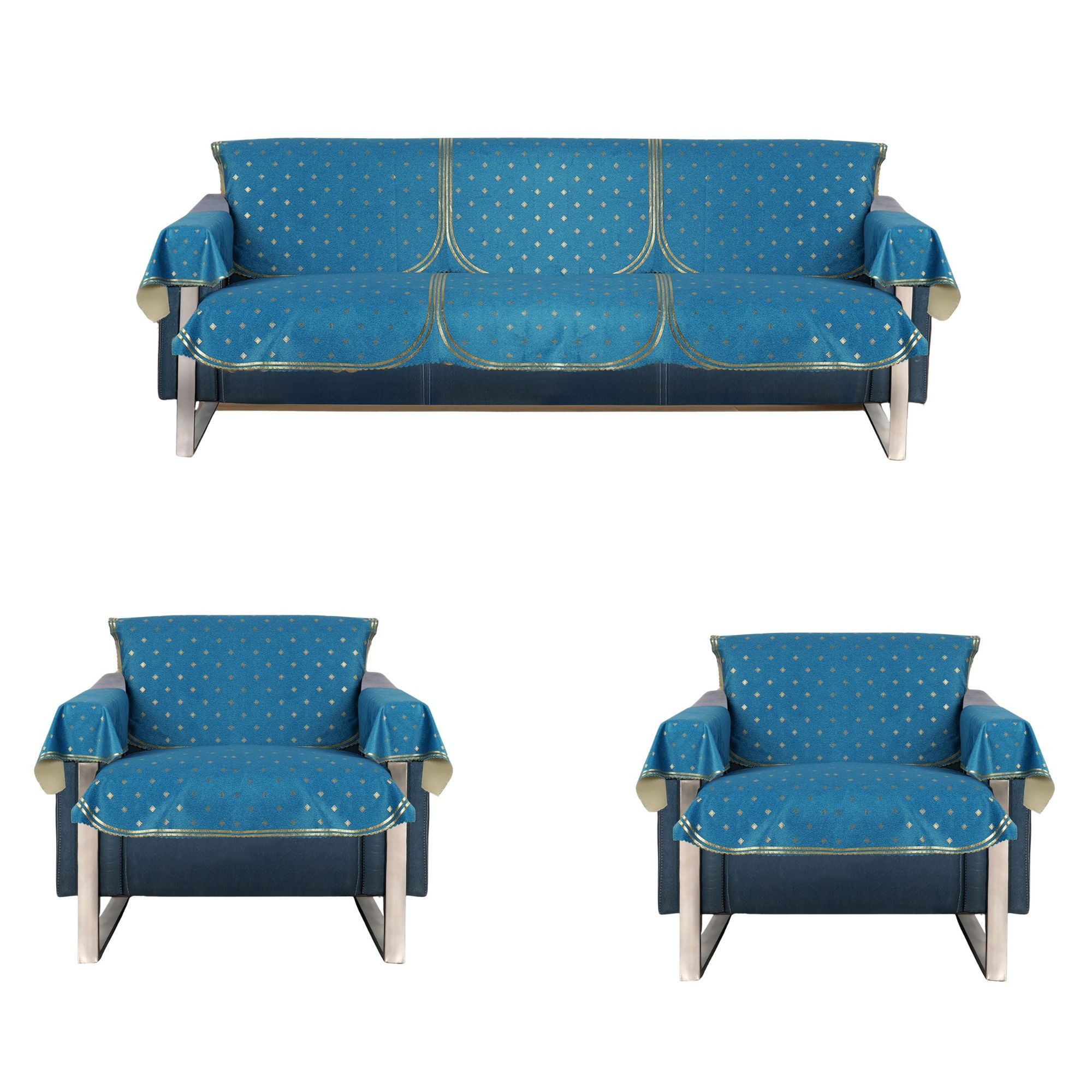 The Furnishers Soft Leather-Feel Teal Sofa Cover with Elegant Foil Print Design