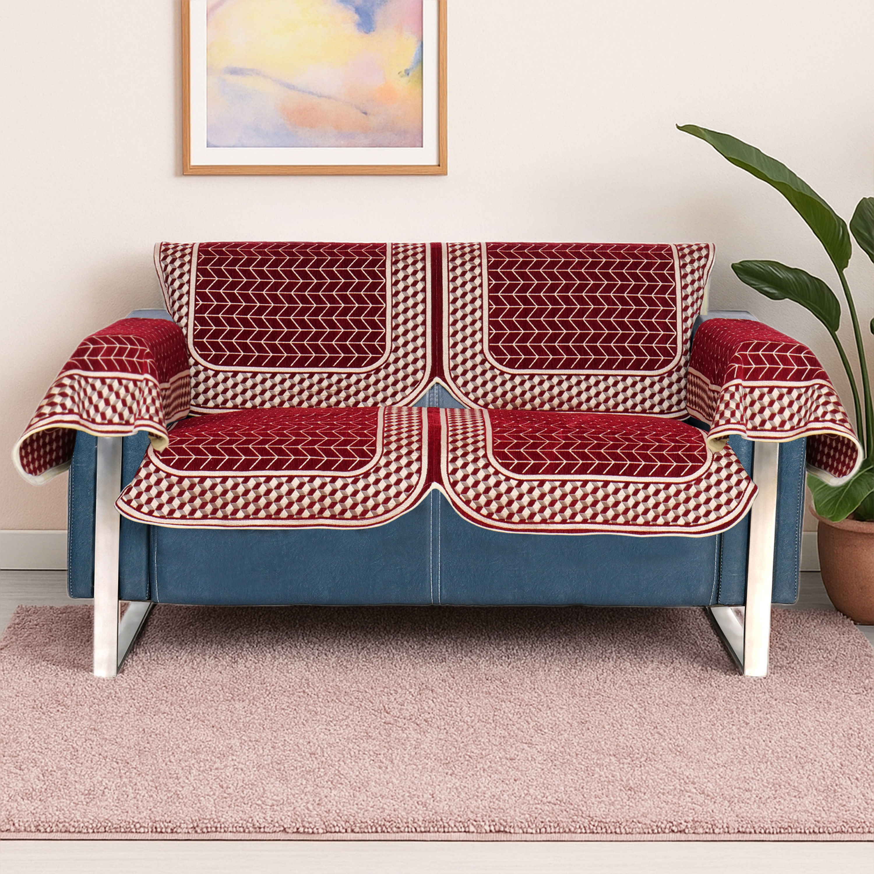 The Furnishers Premium Chenille Woven Anti-Slip 2 Seater with Arms