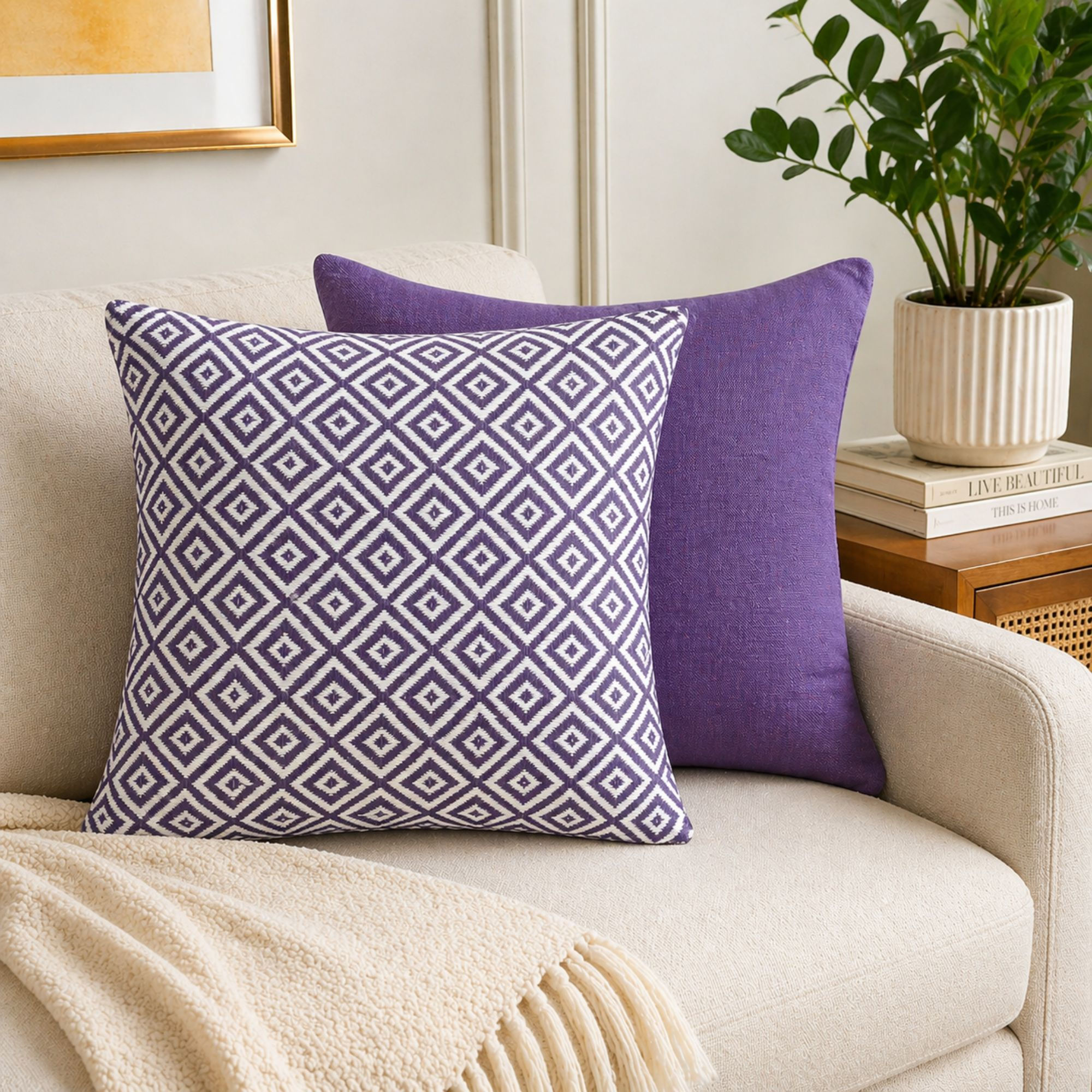 The Furnishers Cotton Purple Reversible  Pack of 2  Throw Pillow Cover