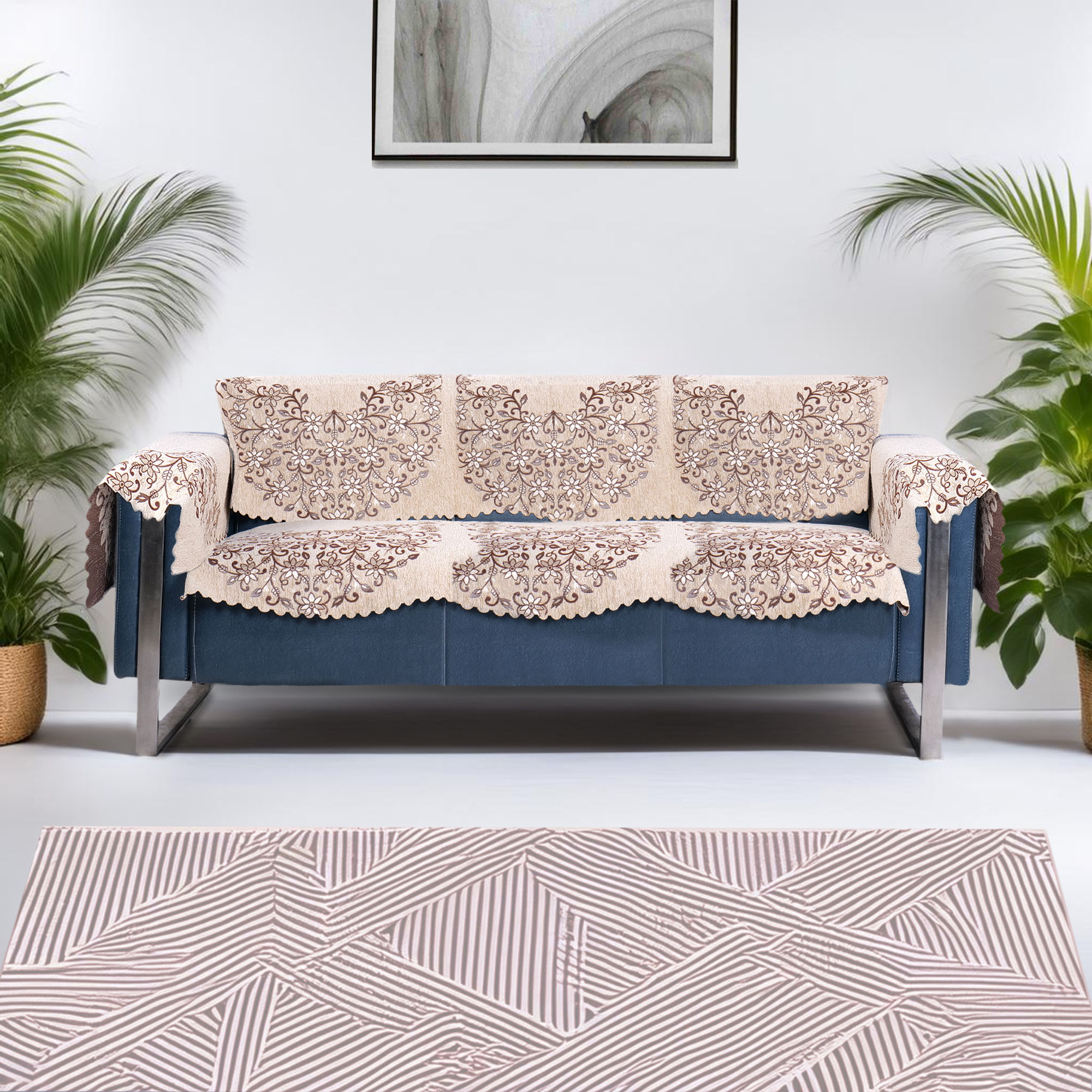 The Furnishers Premium Chenille Woven Anti-Slip 3 Seater with Arms Sofa Cover