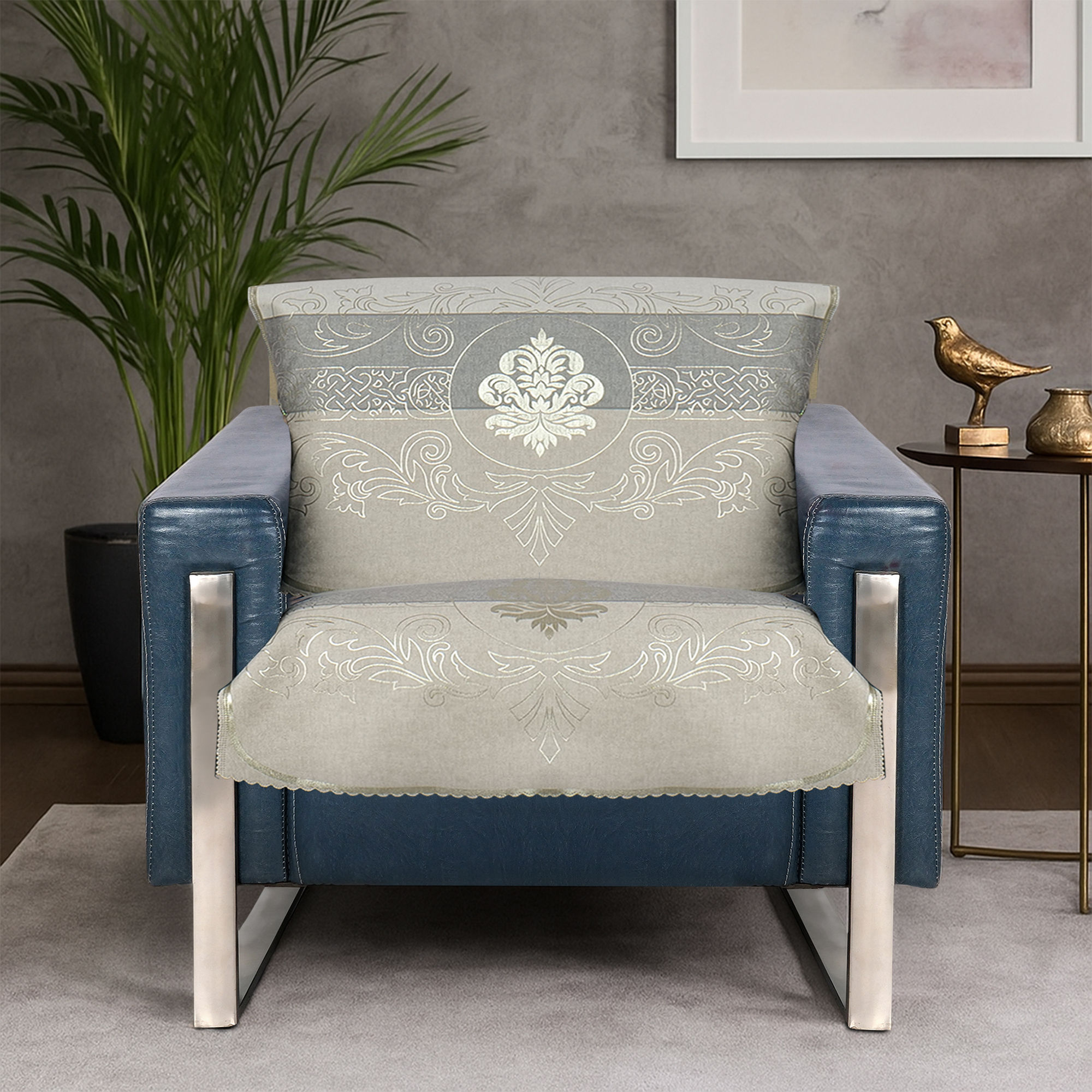 The Furnishers  Soft Leather-Feel Sofa Cover with Elegant Foil Print Design