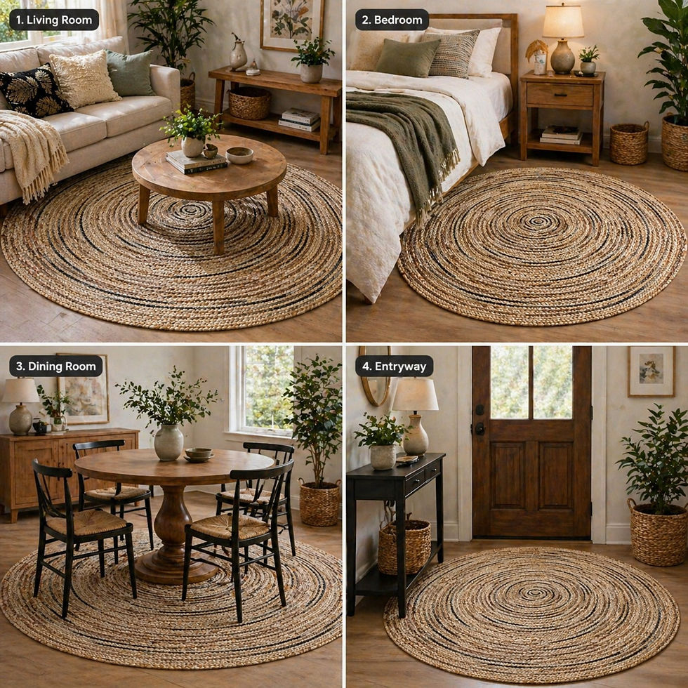 Thumbnail: The Furnishers Handwoven Natural Jute Braided Fashion Floor Carpet Round