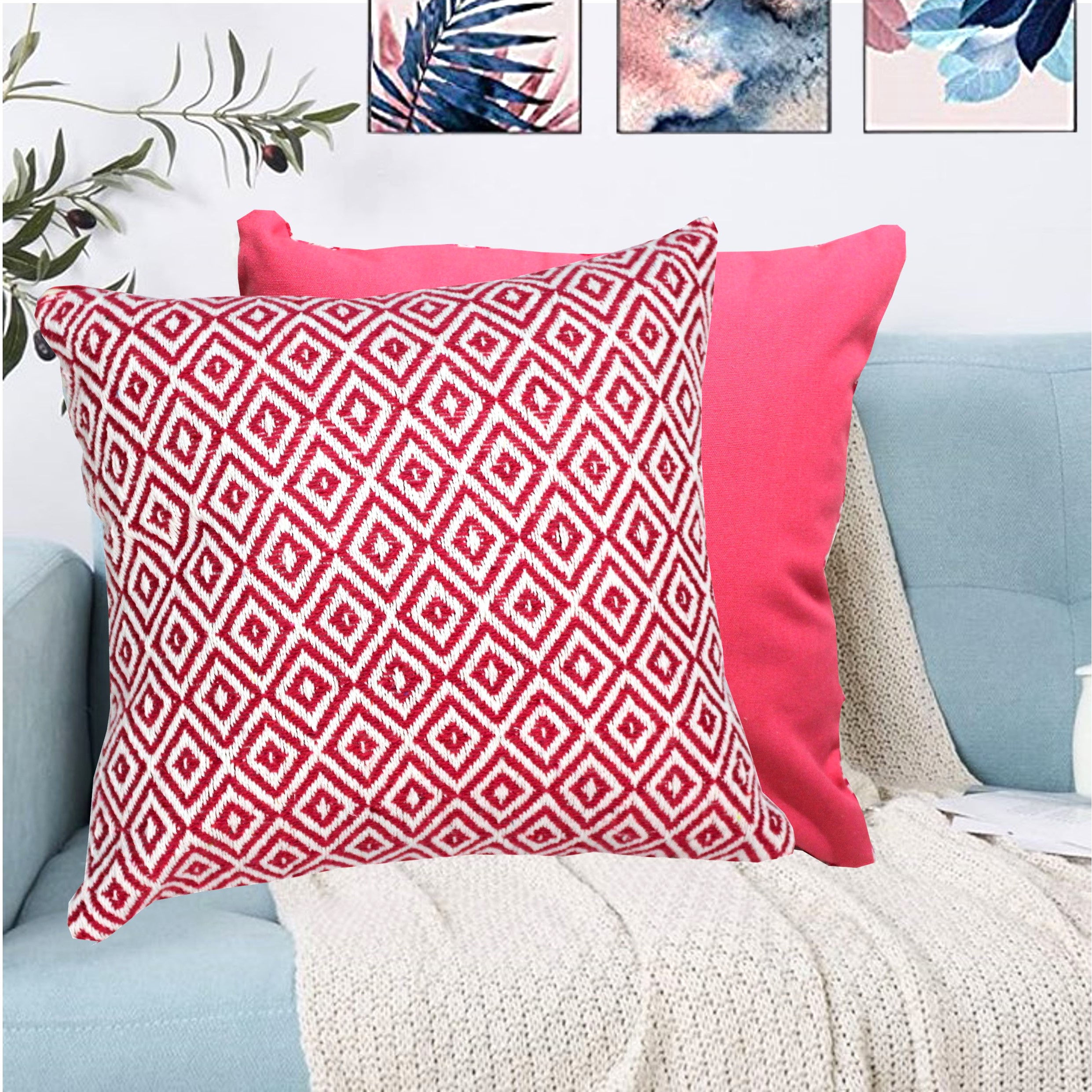 The Furnishers Reversible Cotton Pack of 2 Fashion Throw Pillow Covers 16x16