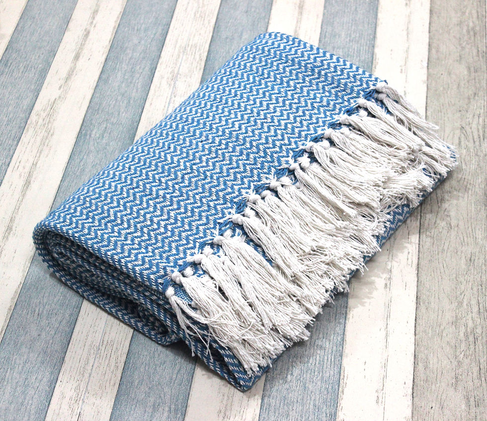Thumbnail: The Furnishers Narrow Chevron Cotton Throw - Teal & White