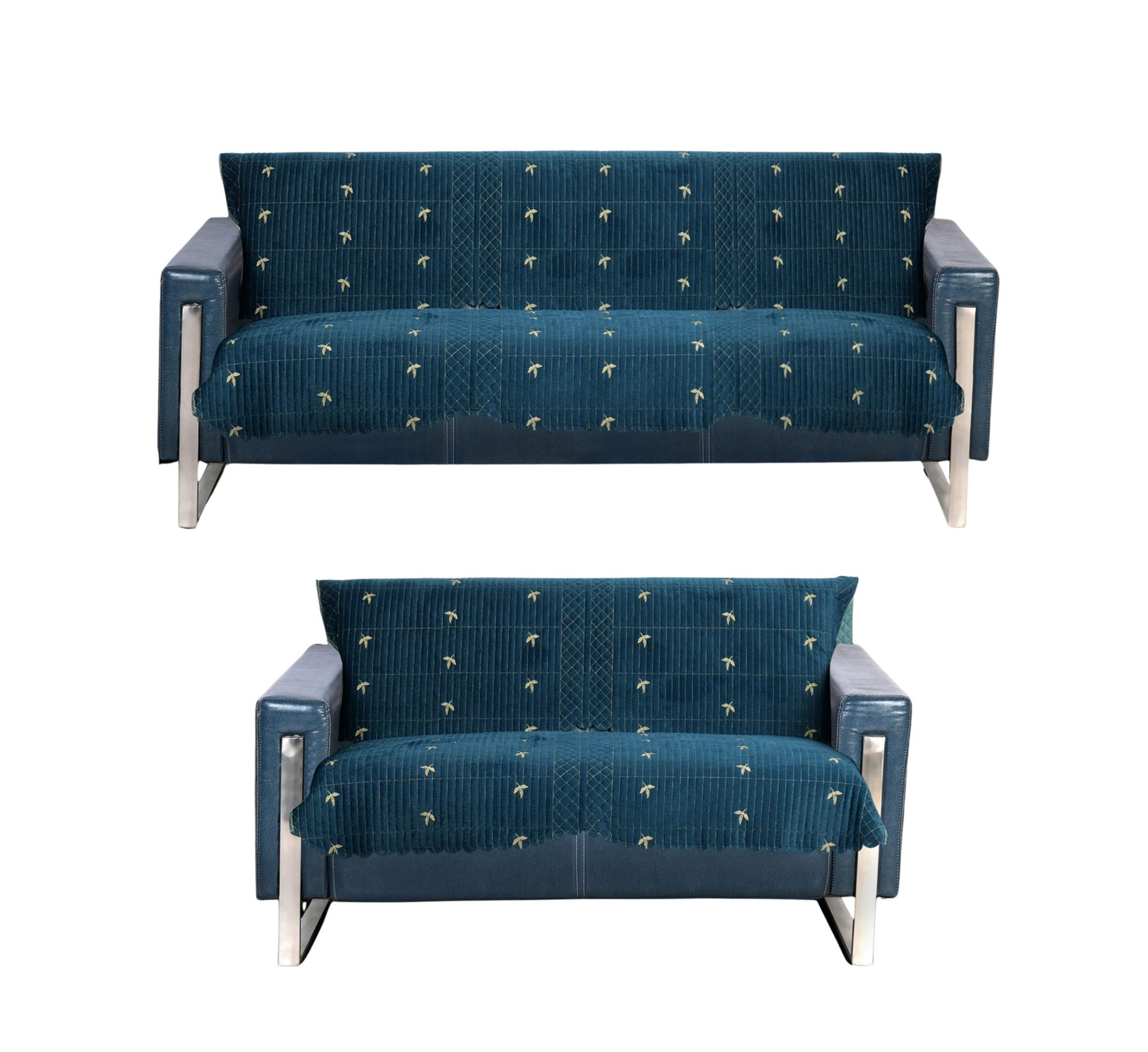 The Furnishers Reversible Quilted  Embroidery Anti-Slip 3+2 Seater Sofa Cover