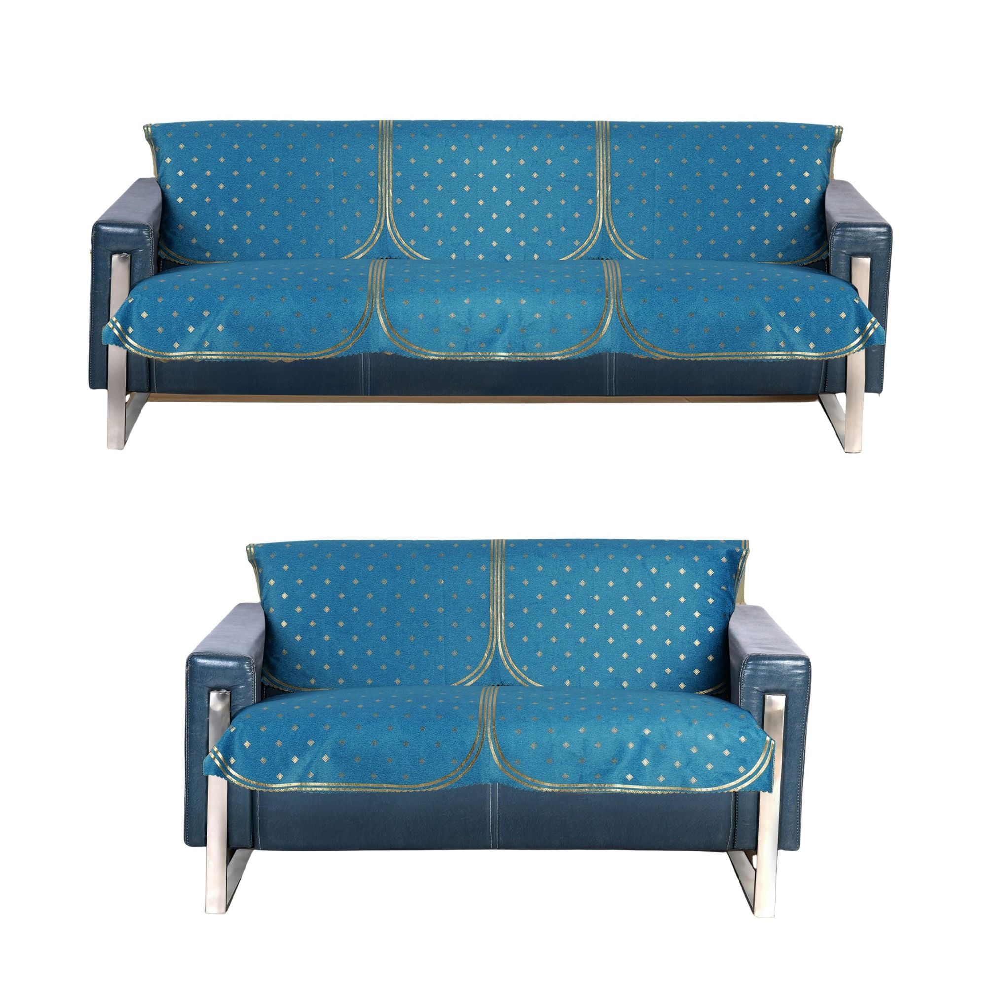The Furnishers Soft Leather-Feel Teal Sofa Cover with Elegant Foil Print Design