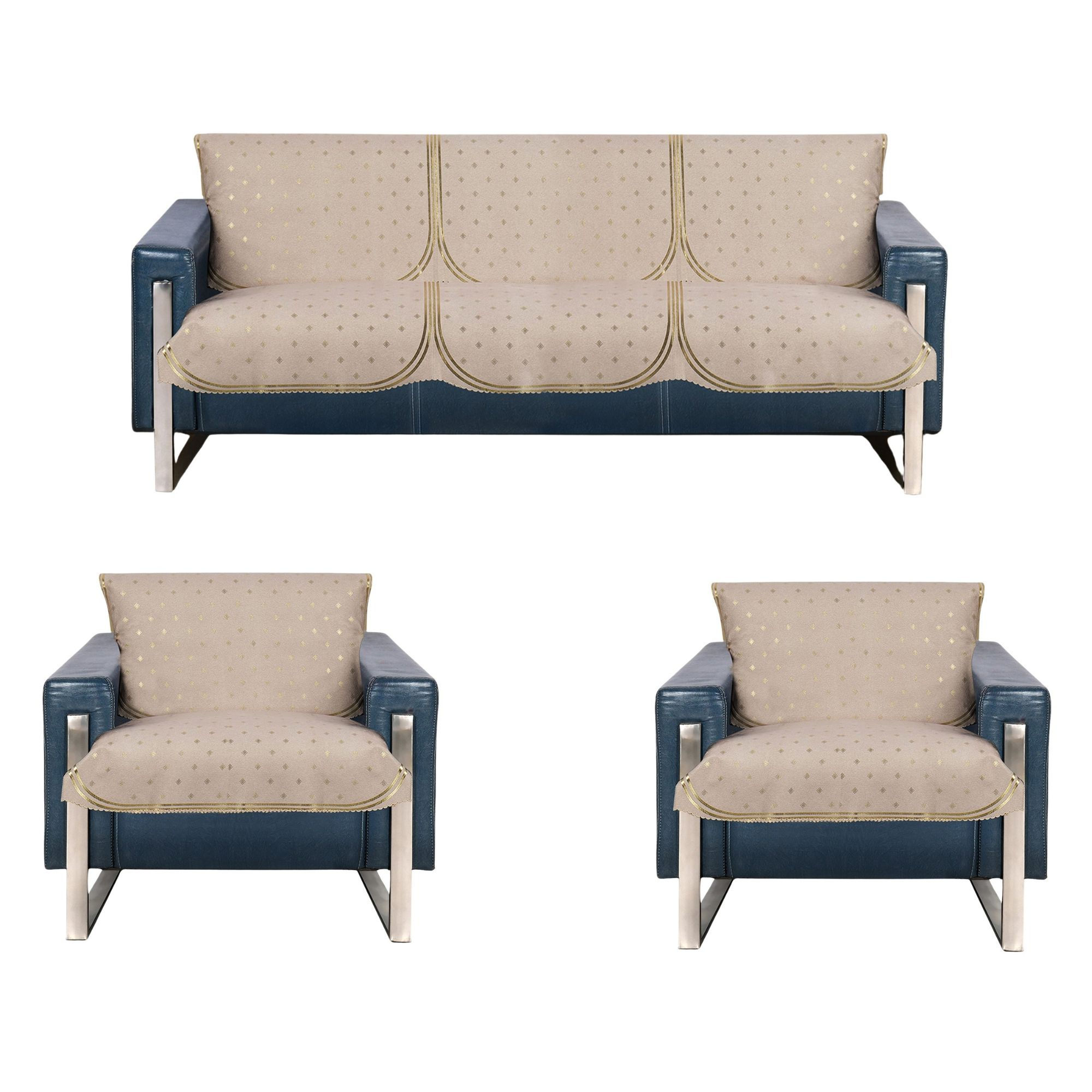 The Furnishers Soft Leather-Feel Ivory Sofa Cover with Elegant Foil Print Design