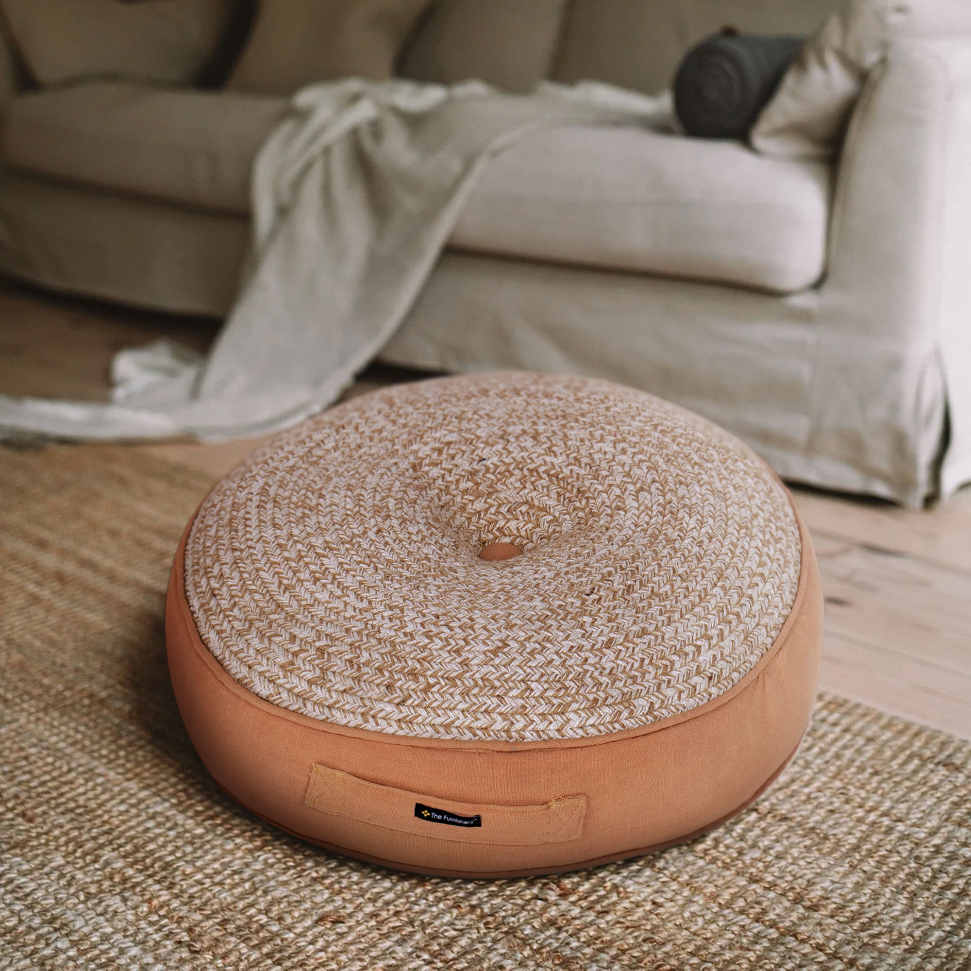 The Furnishers Woven Reversible Quilted Floor Cushion for Indoor & Outdoor Use