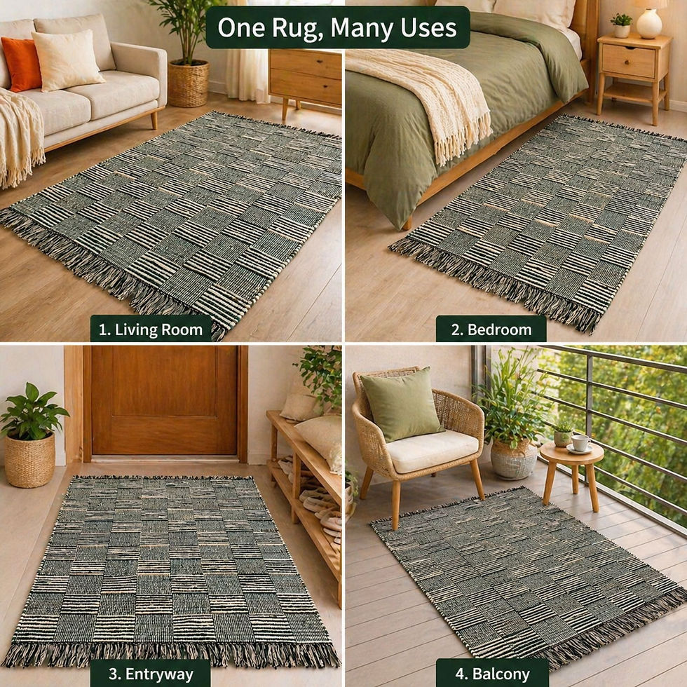 Thumbnail: The Furnishers Handmade Teal 4 x 6 Feet Cotton & Jute Fashion Floor Rug