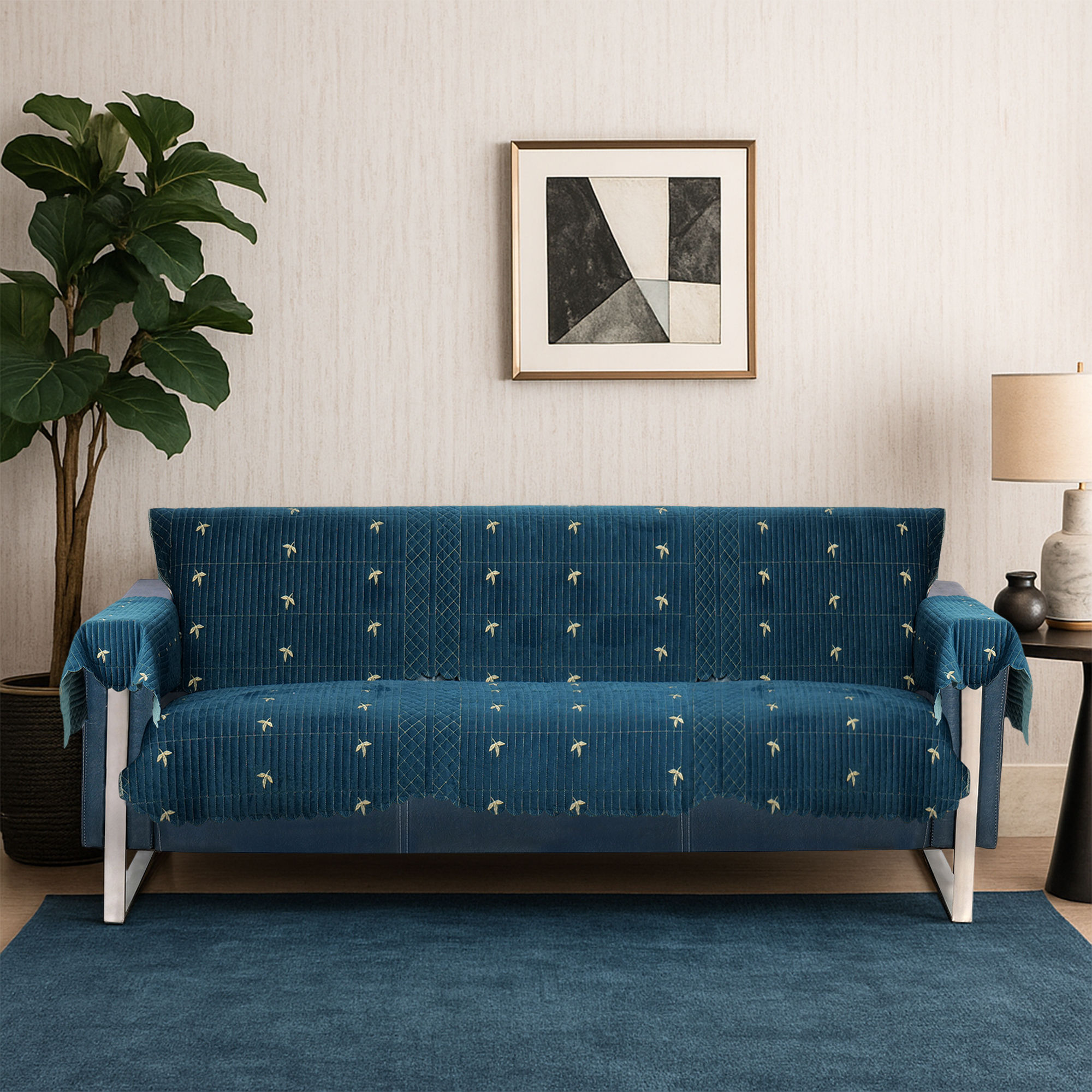 The Furnishers Reversible Quilted  Embroidery 3 Seater with Arms Sofa Cover