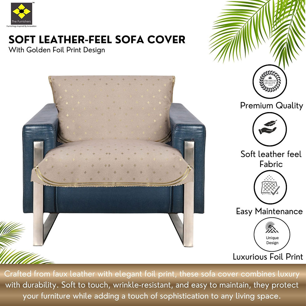 Thumbnail: The Furnishers Soft Leather-Feel Ivory Sofa Cover with Elegant Foil Print Design