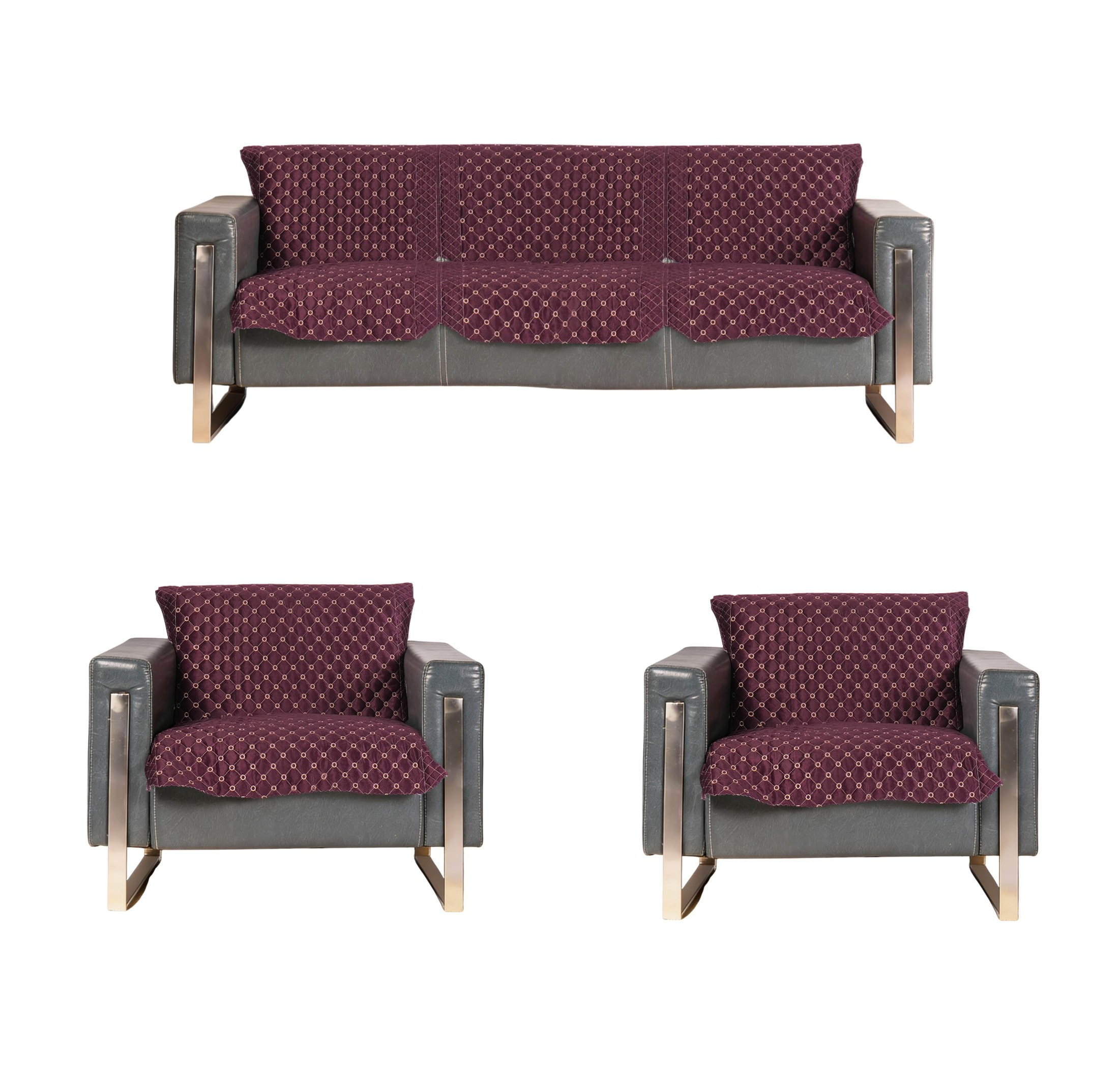 The Furnishers Quilted with Light Embroidery Anti-Slip 5 Seater Sofa Cover