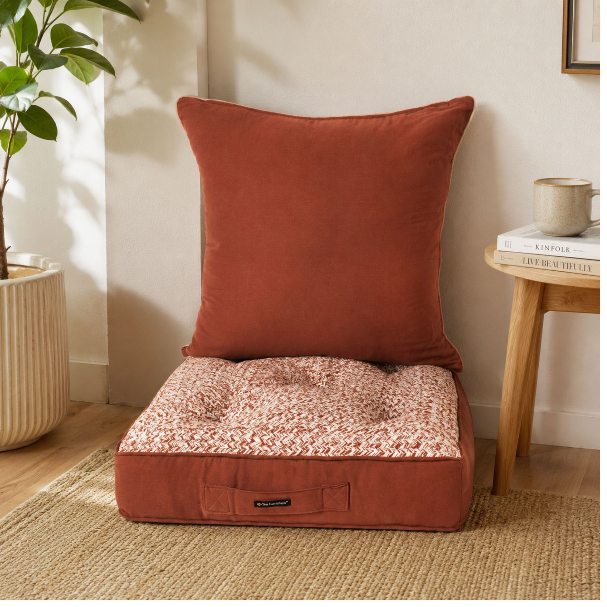 The Furnishers Brown Woven Quilted Floor Cushion Set