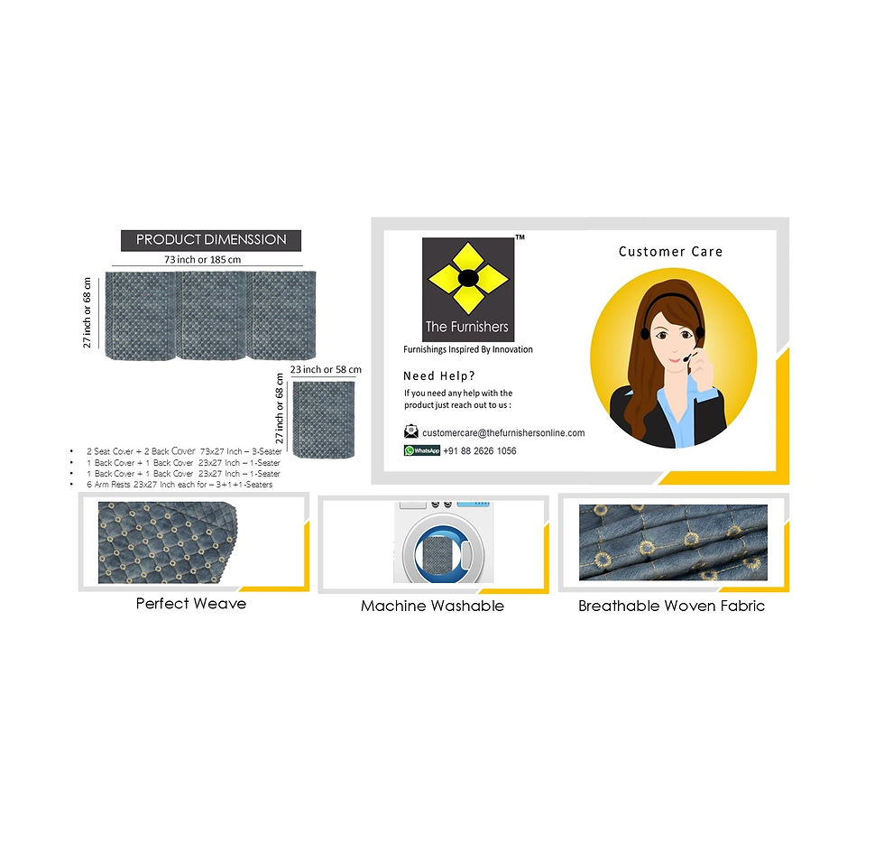 Thumbnail: The Furnishers Quilted with Light Embroidery AntiSlip 5 Seater + Arms Sofa Cover