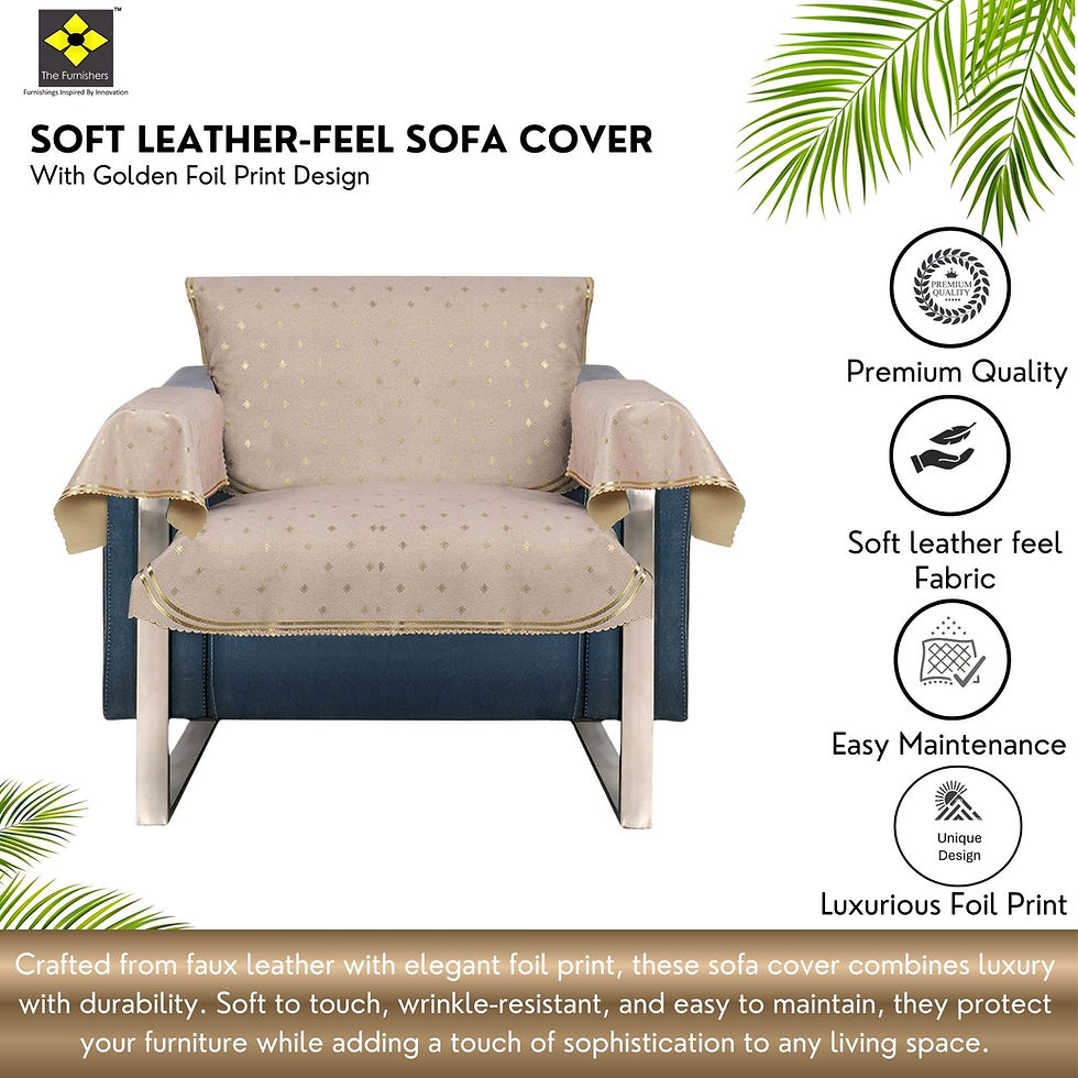 Thumbnail: The Furnishers Soft Leather-Feel Ivory Sofa Cover with Elegant Foil Print Design