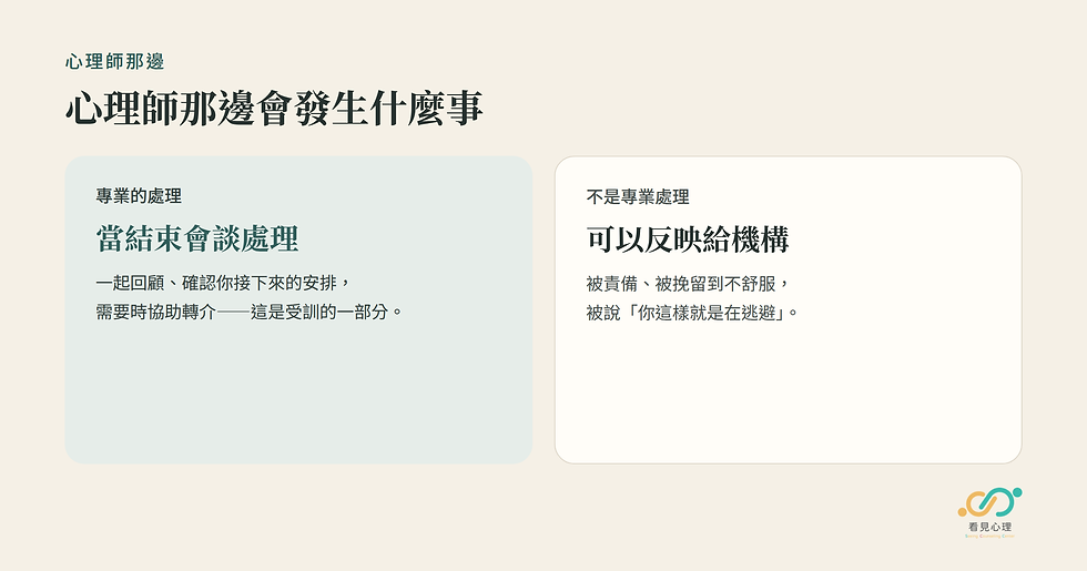 心理師會把這次當結束會談處理;若被責備或被挽留到不舒服,可以反映給機構