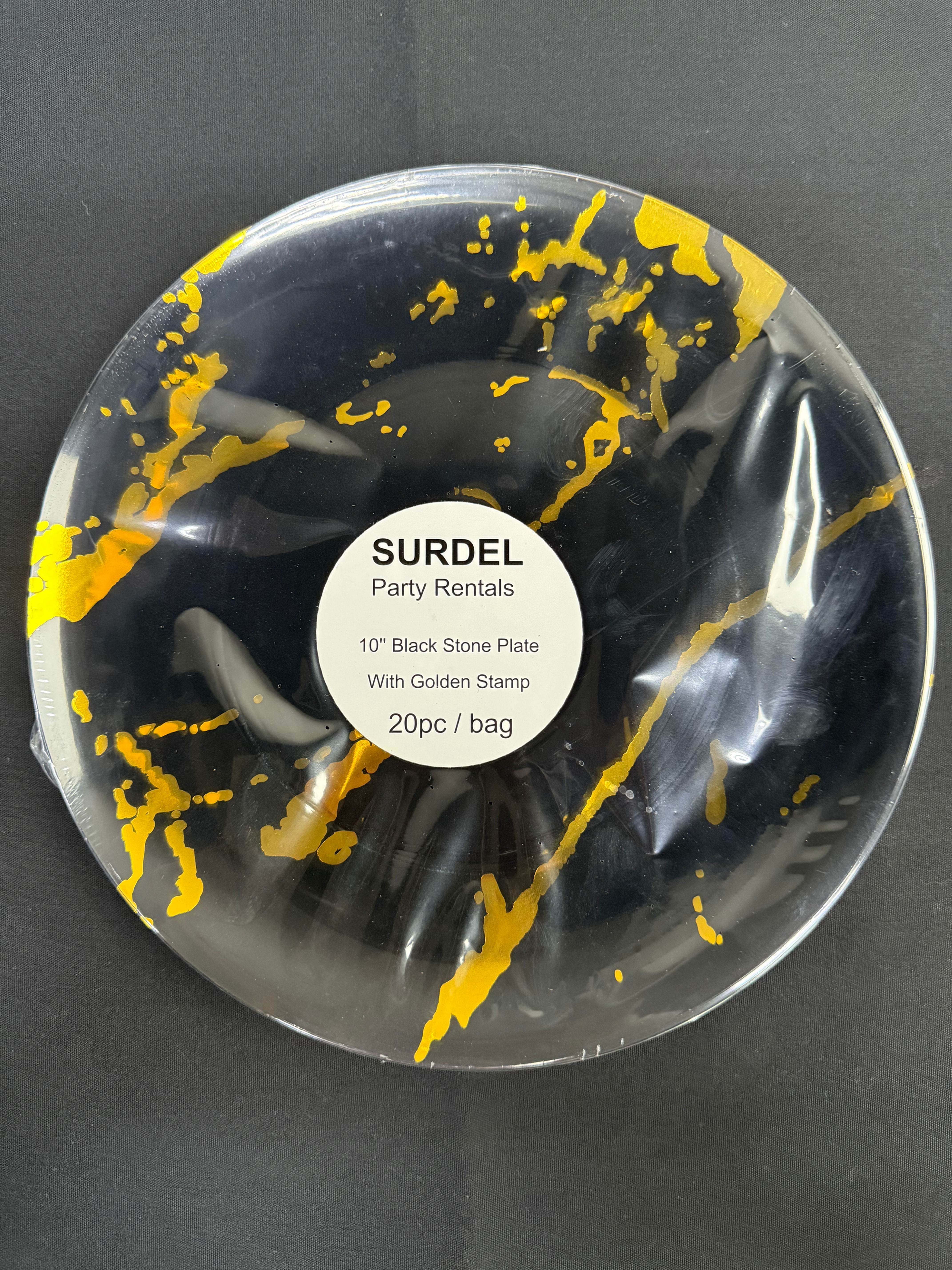 H/Duty Disposable (Dinner/Side Plates) - Black w/ Gold Stone