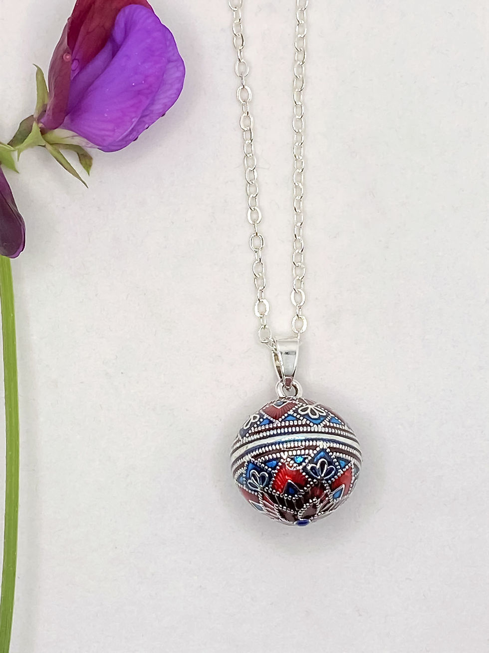 Thumbnail: Red and Blue, Beautiful Pregnancy Bola Necklace, Harmony Ball, Mexican Bola
