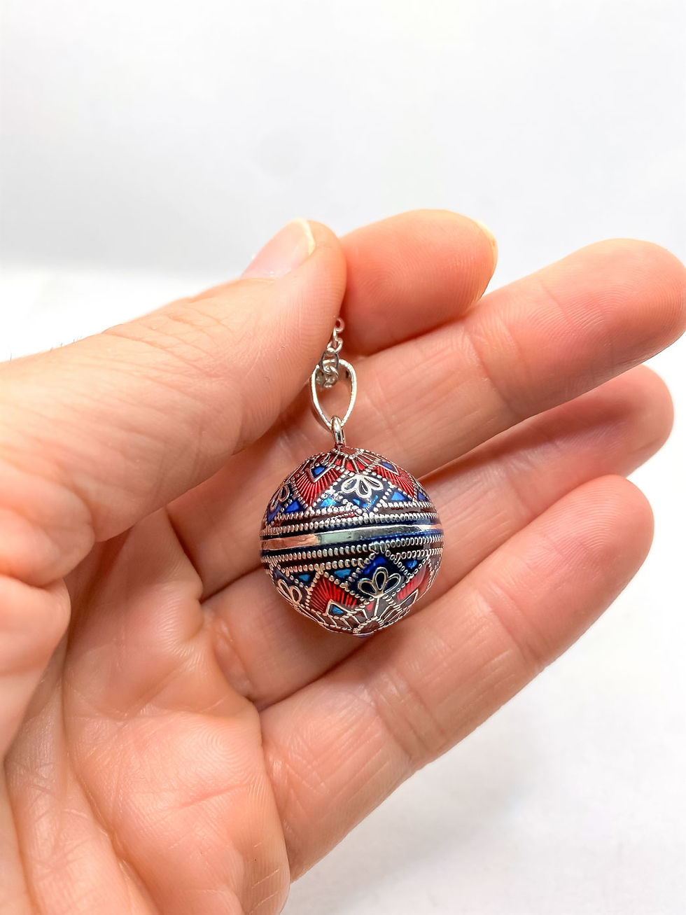 Thumbnail: Red and Blue, Beautiful Pregnancy Bola Necklace, Harmony Ball, Mexican Bola