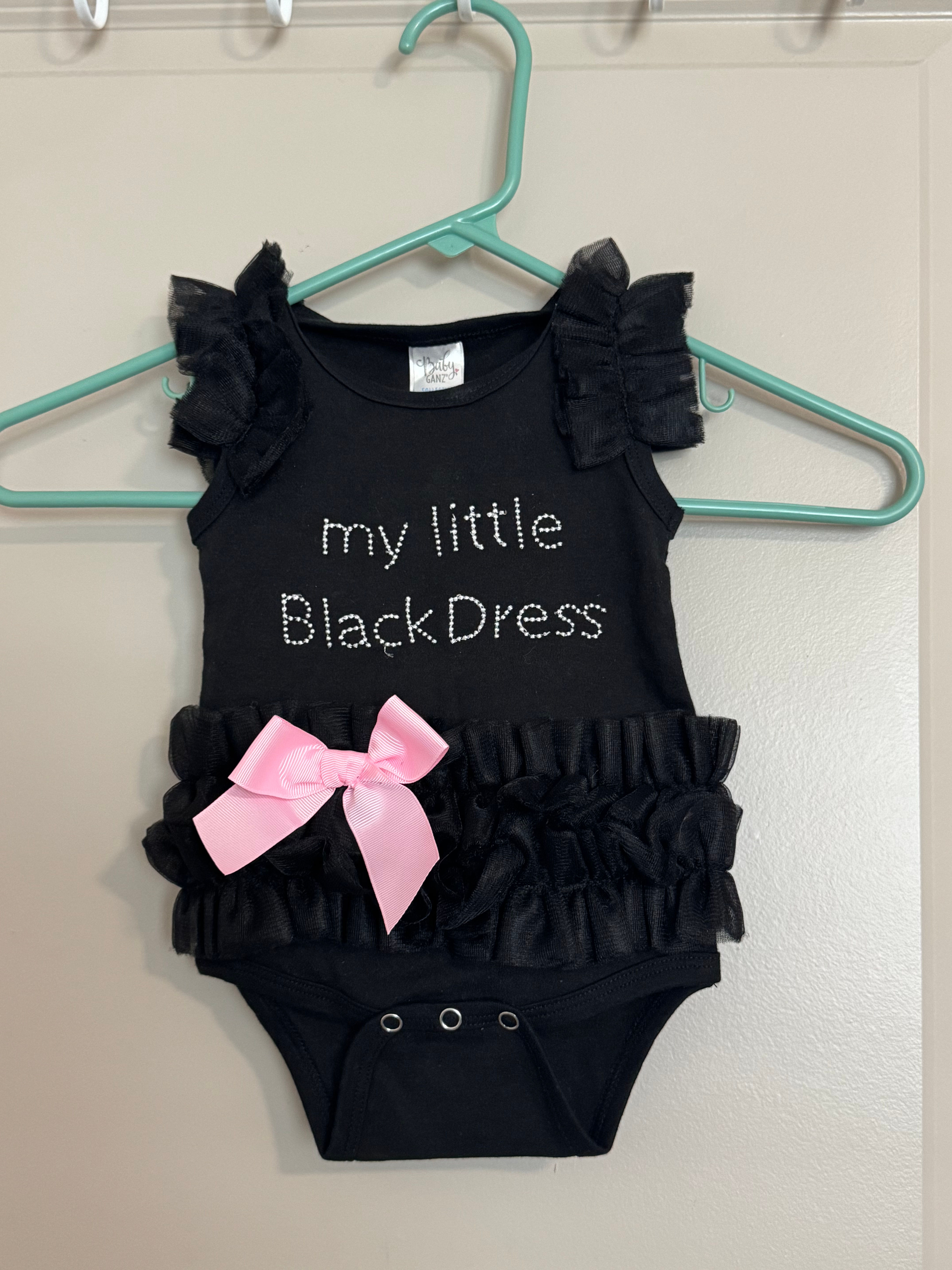 Baby Ganz "My Little Black Dress" Ruffle Bodysuit with Pink Bow - NWOT