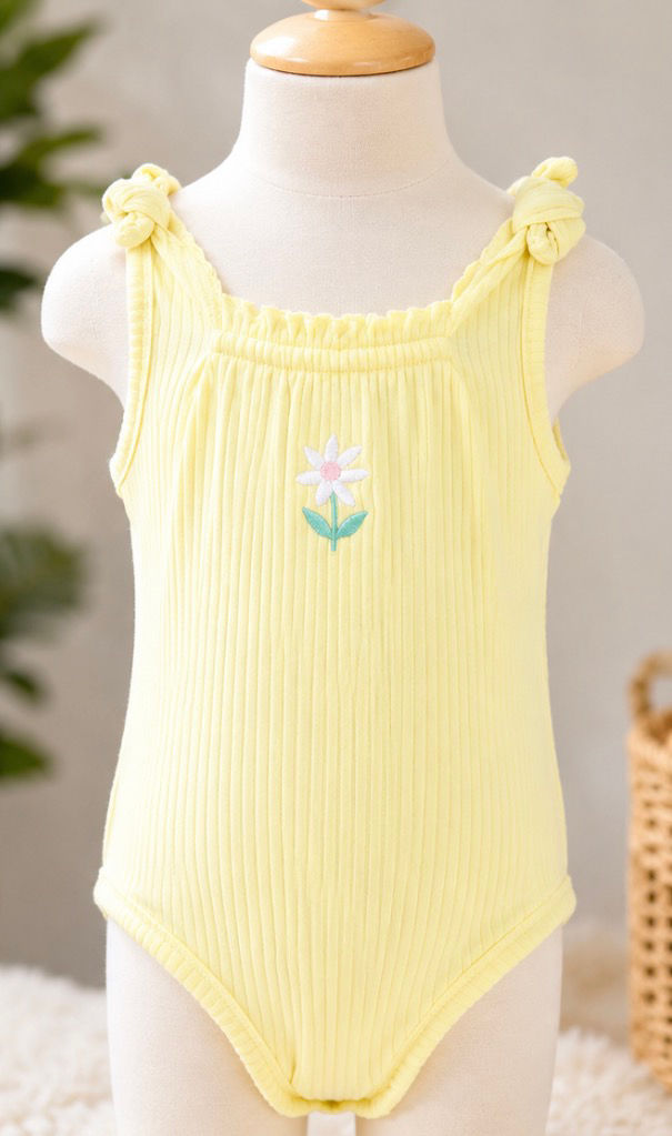 Garanimals Baby Girl Yellow Ribbed Body Suit/ 18 Months/ Flower Embroidery