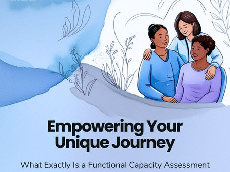 Three people supporting each other with the text: Empowering Your Unique Journey: What Exactly Is a Functional Capacity Assessment and Why Might You Need One?