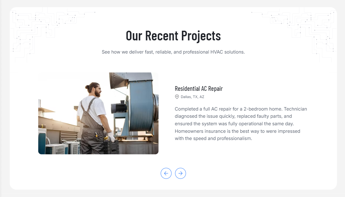 HVAC Repair Pro wix templates testimonials showing happy HVAC customers and reviews.