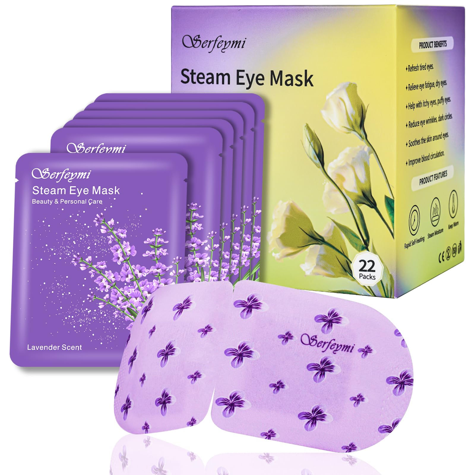 Serfeymi 22 Packs Steam Eye Mask Self-Heating Warm Eye Mask Disposable Eye SPA H