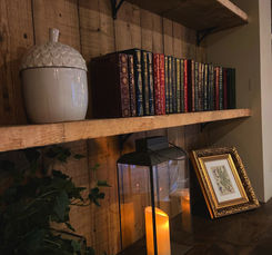 Wooden shelving unit at the Inkwell