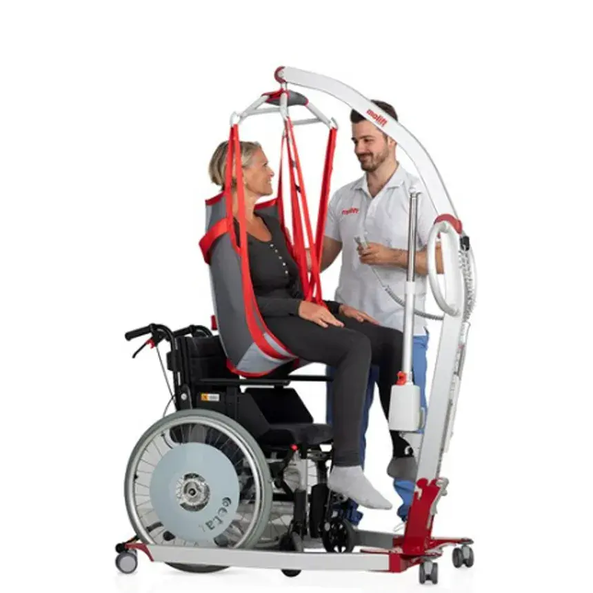 Thumbnail: a old patient lifted by Molift Smart 150 from the wheelchair