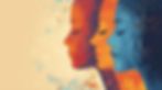 Stylized profiles of three women in red, orange, and blue hues, set against a textured, abstract background with splashes of color.