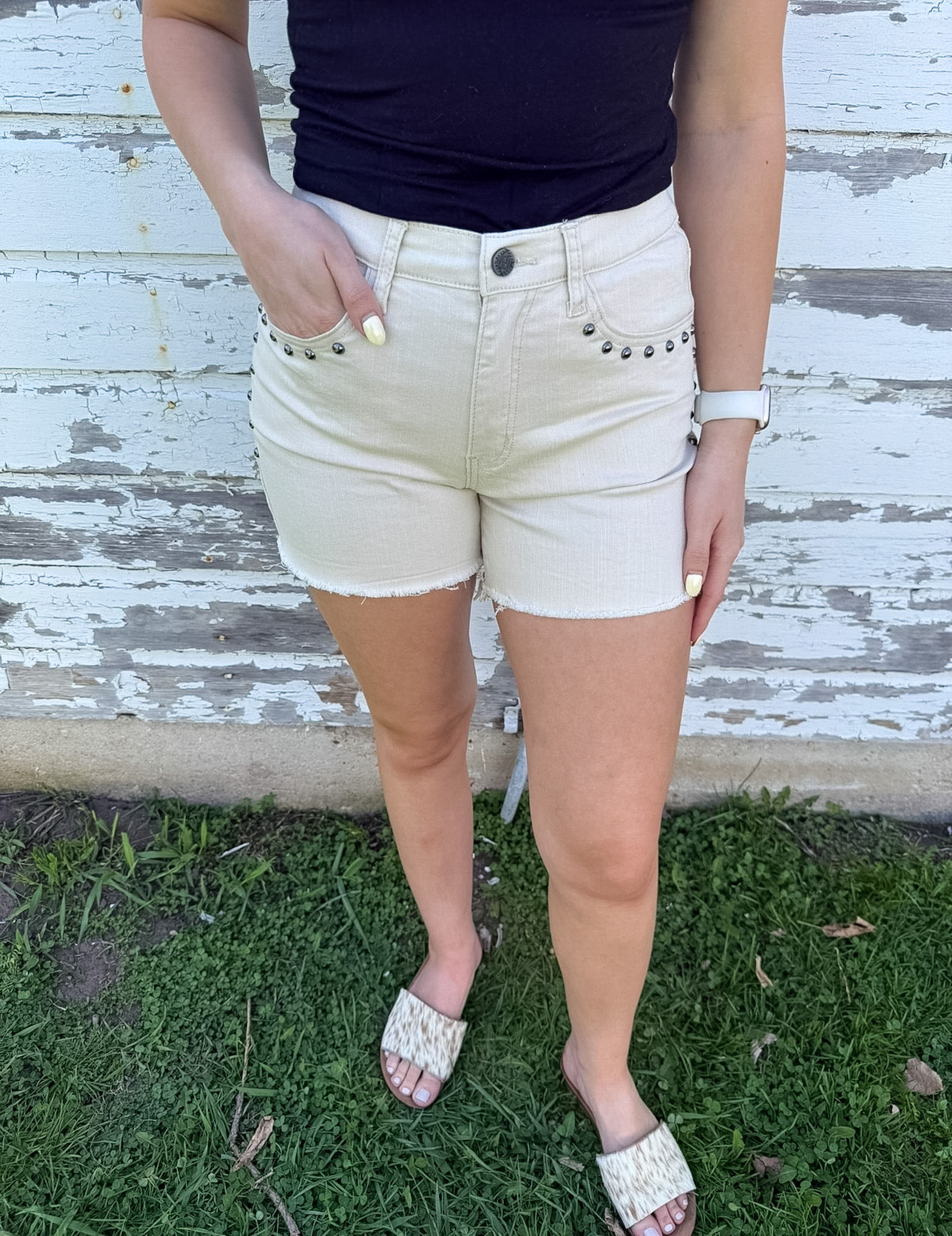 Ivory Stud Denim Shorts
