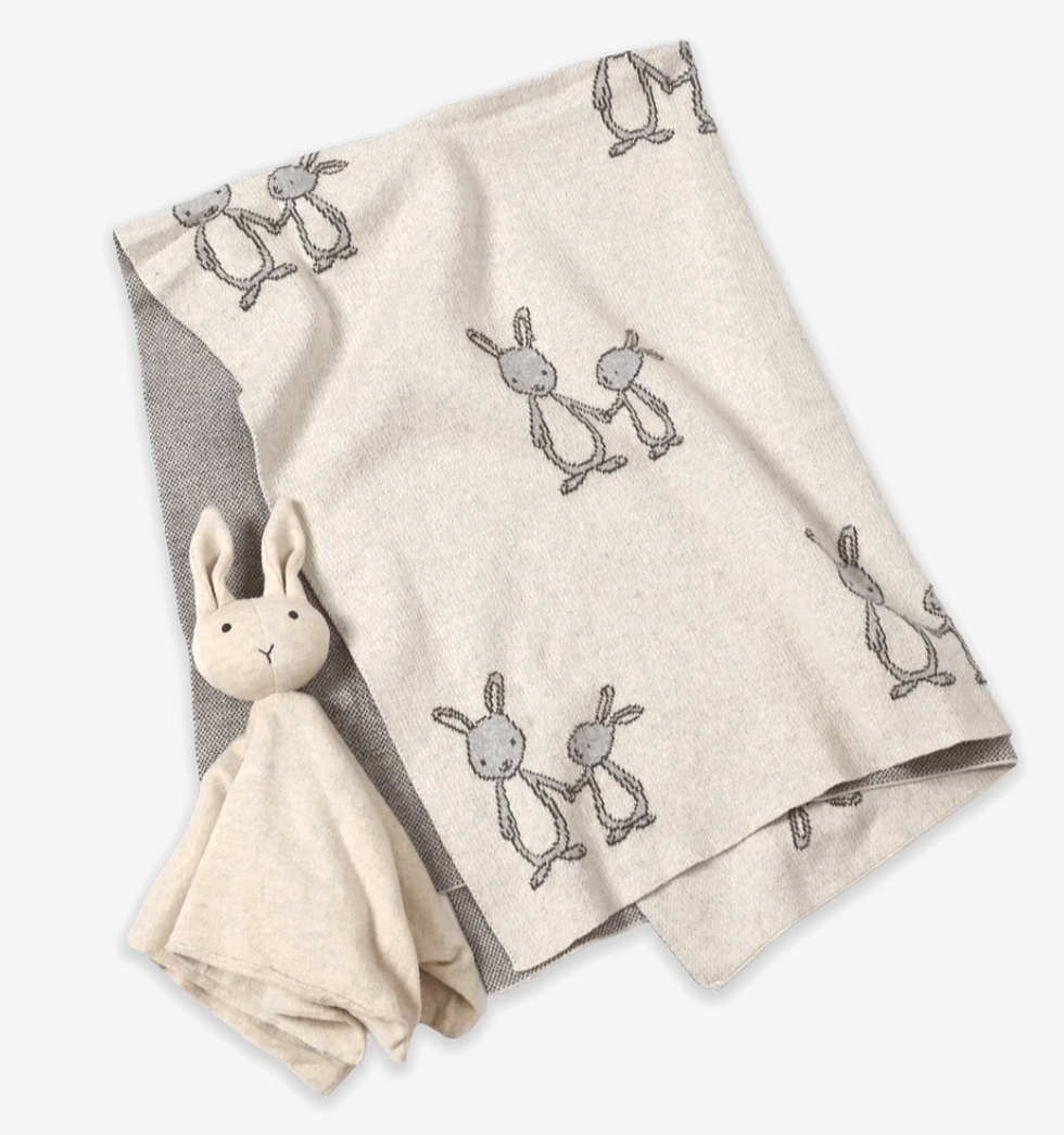 Bunny Mommy & Me - Jacquard Knit Baby Blanket & Lovey Gift SET (Organic) Viverano Organics