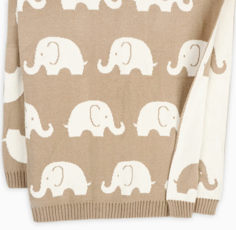 Thumbnail: Organic Cotton Elephant Baby blanket tan and ivory, by A beautifully soft organic baby blanket designed for quiet nursery mom