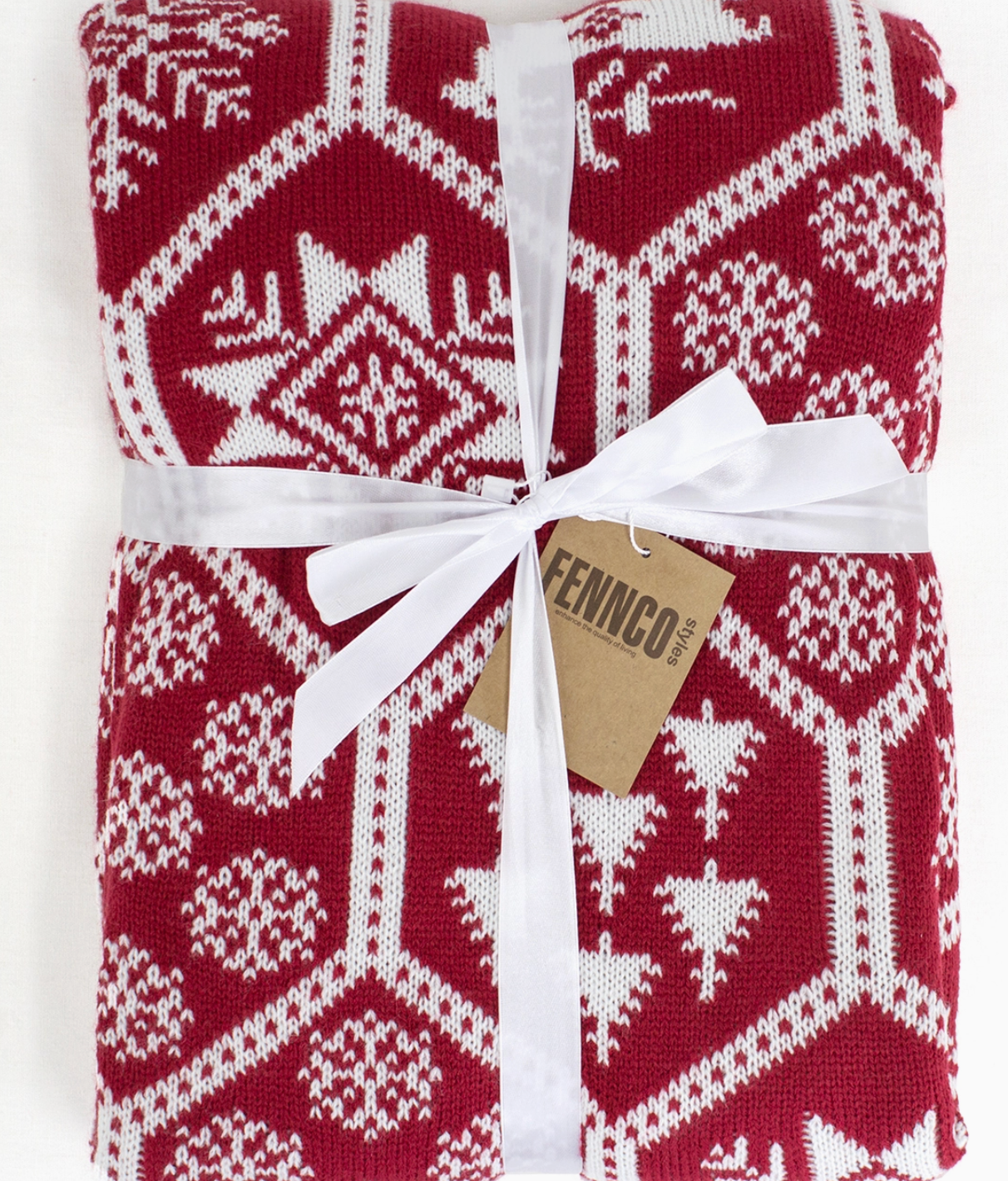 Red & White Christmas Knit Throw Blanket